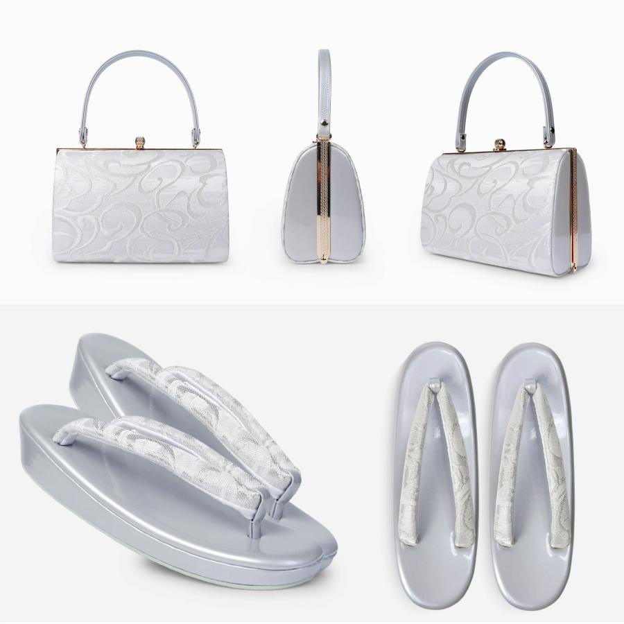 草履&鞄セット 未使用に近い シルバー 白 和装 着物 着物小物 草履&