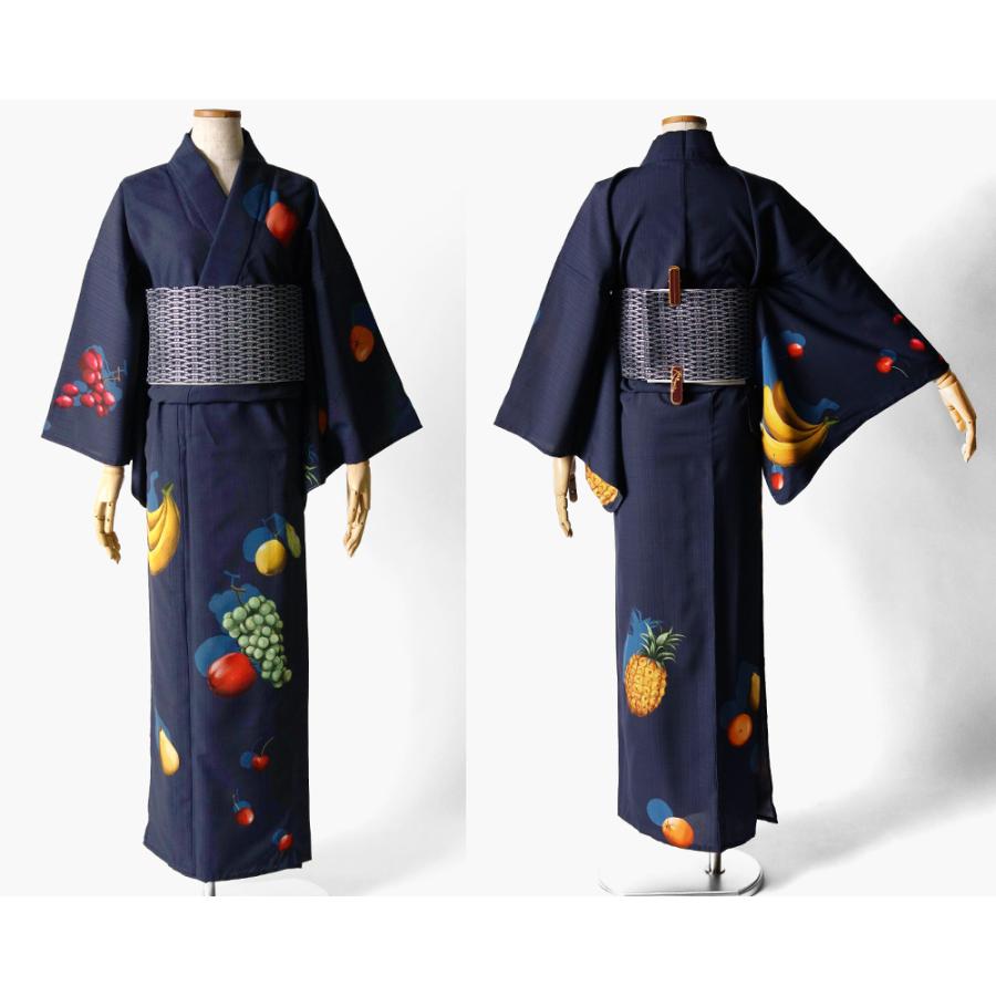 浴衣 飛ばすぜフルーツ 絵羽 飛び柄 ネイビー 紺地 パイナップル セオ