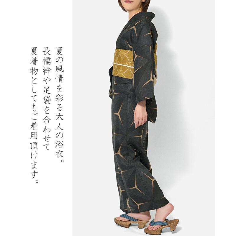 浴衣 美術サロン 綿絽 麻の葉流水 黒 グレー 細密染め 知多木綿 古典柄