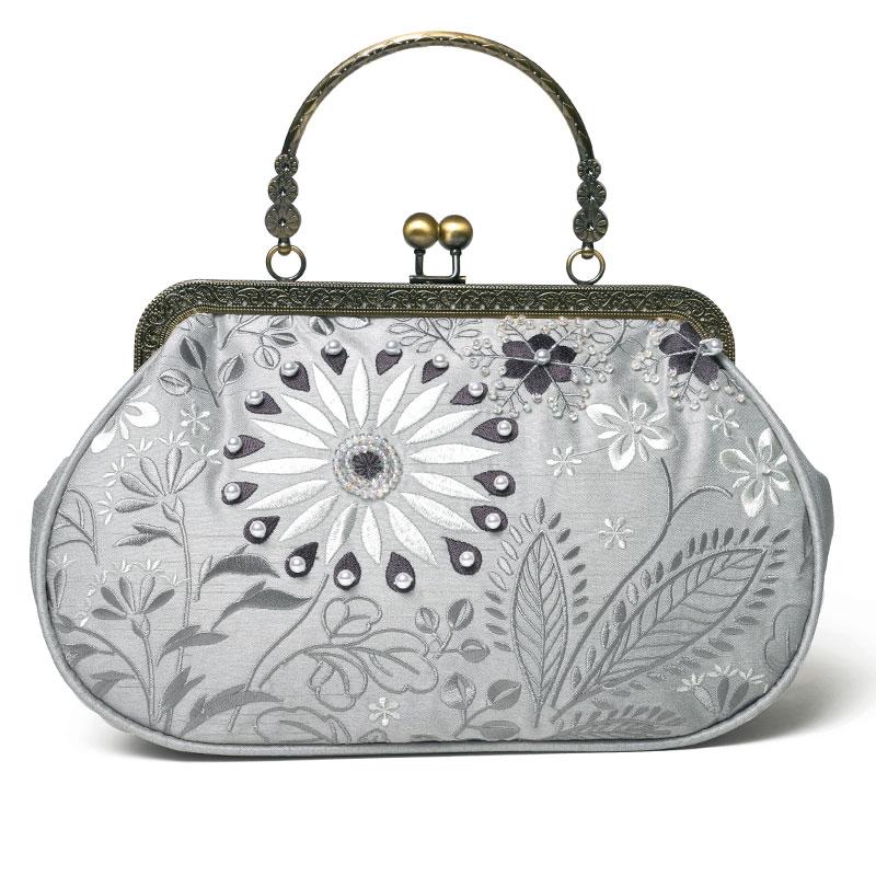 2WAYバッグ 浴衣 がま口バッグ ショルダーバッグ オフ白 グレー