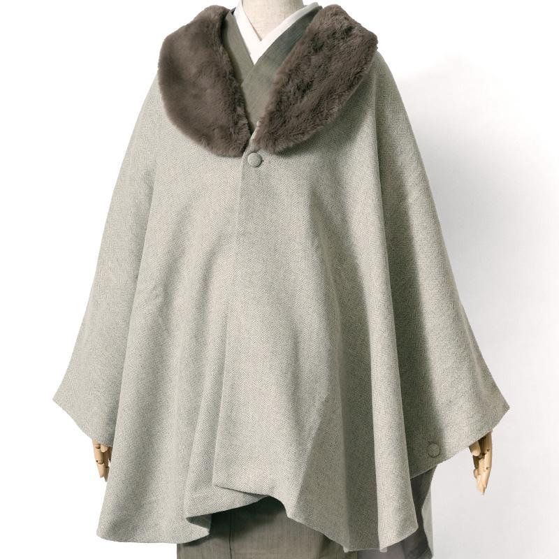 ケープ コート JAPAN MODE ヘリンボーン グレージュ ベージュ ファー