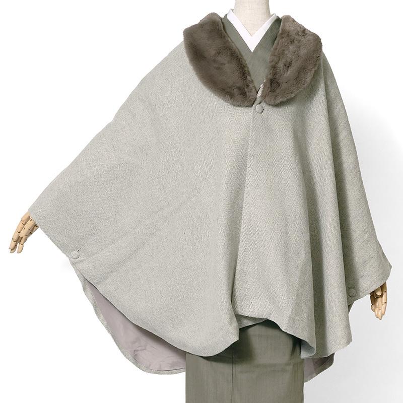 ケープ コート JAPAN MODE ヘリンボーン グレージュ ベージュ ファー