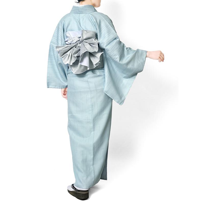 着物 レインストライプ 縞 水色 白 ブルー シンプル シック モダン 袷