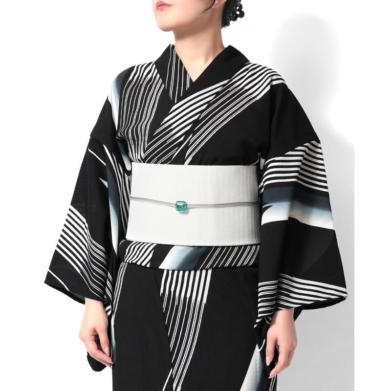 浴衣 JUNKO KOSHINO セオアルファ 矢羽根 縞 白 黒 モノトーン