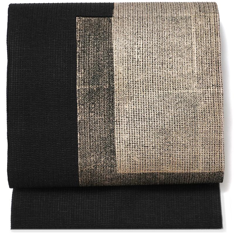 誉田屋源兵衛 名古屋帯 箔重ね 金箔 黒 幾何学模様 正絹 夏帯 仕立て