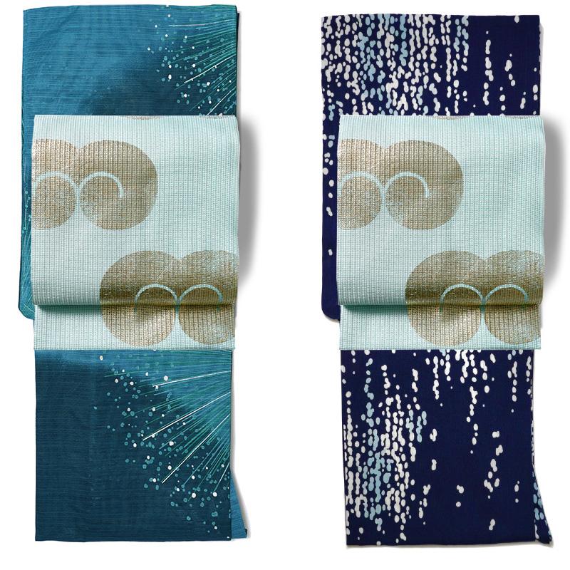 誉田屋源兵衛 名古屋帯 浮雲 水色 正絹 縁起物 夏着物 仕立て上がり