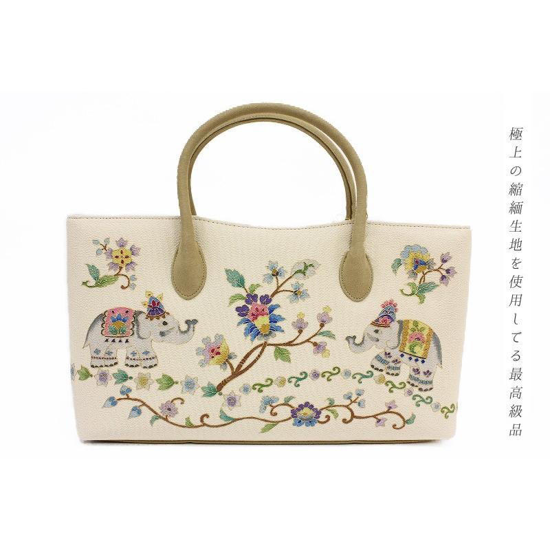 岡重 バッグ OKAJIMA 象 更紗 花唐草 アイボリー 白 京友禅 お洒落