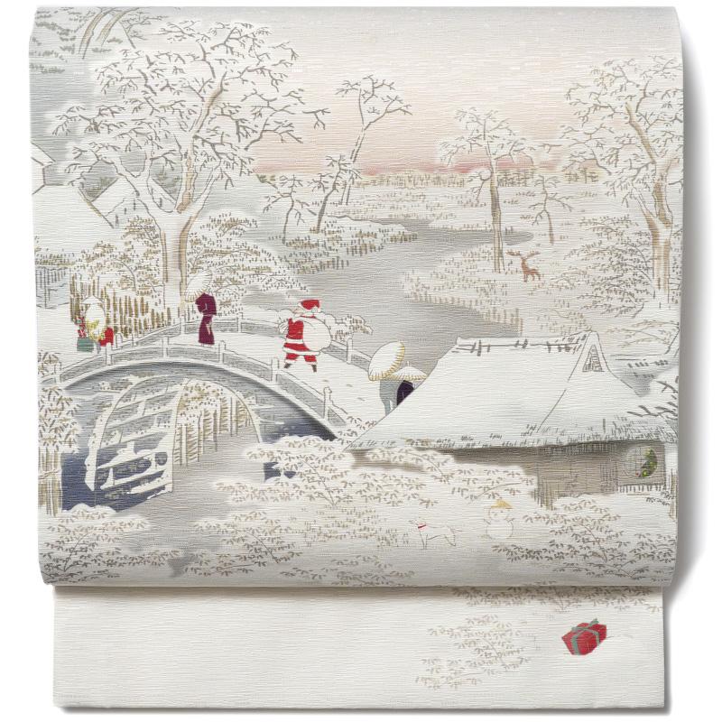 京袋帯 WAKKA 雪中三太九朗 オフ白 グレー ピンク クリーム