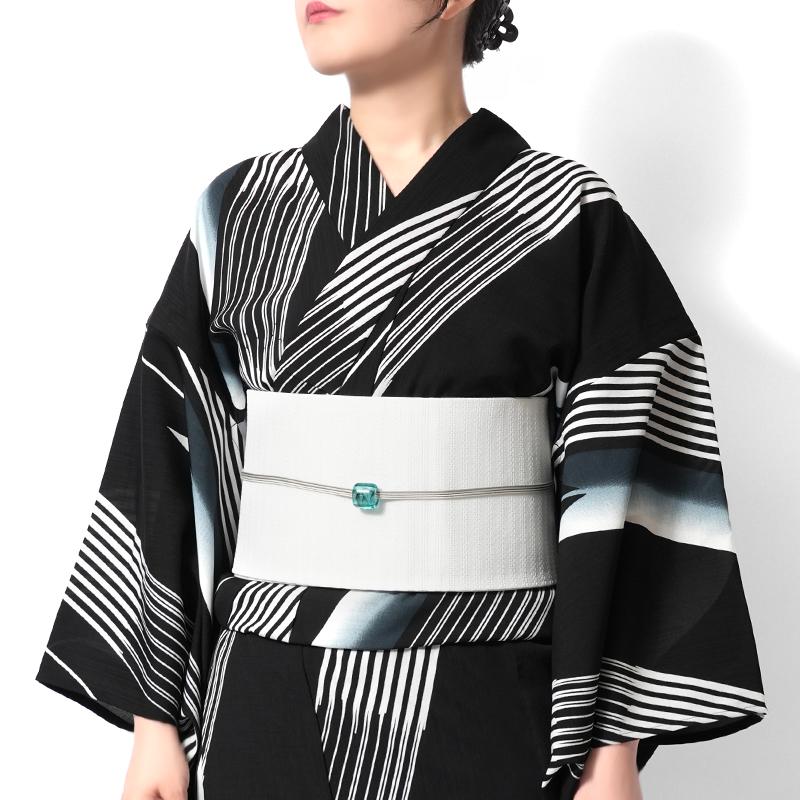 浴衣 JUNKO KOSHINO セオアルファ 矢羽根 縞 白 黒 モノトーン