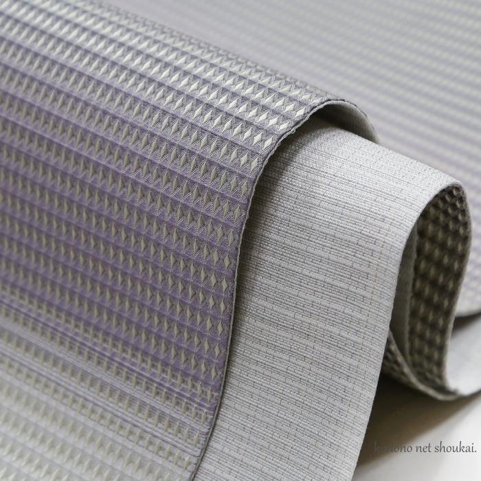 正絹 洒落袋帯 蜂巣織 超軽量全通（ライトグレー×チャコールグレー×灰