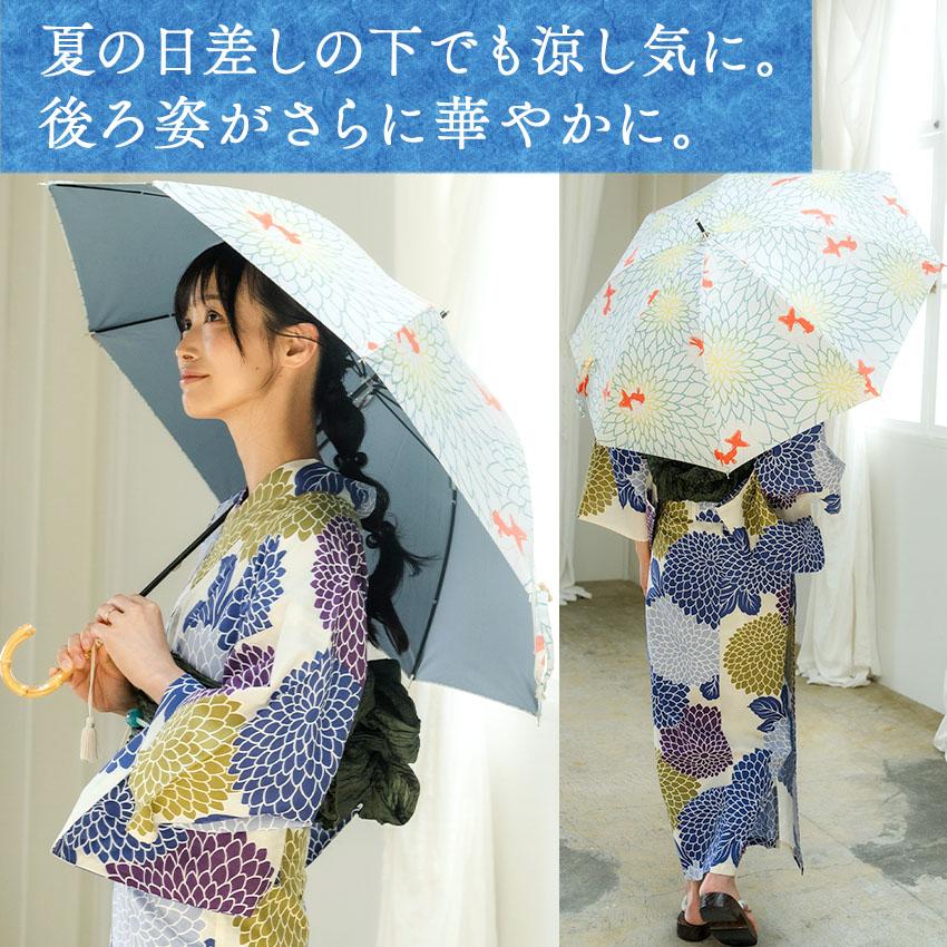 長日傘 晴雨兼用 UVカット 4種類 おしゃれ 和柄 モダン 藤 ミモザ 金魚