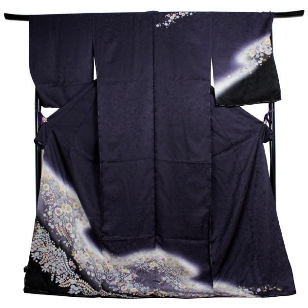 訪問着 正絹 未仕立て 仮絵羽 黒 紫 辻が花訪問着 単品 ガード加工