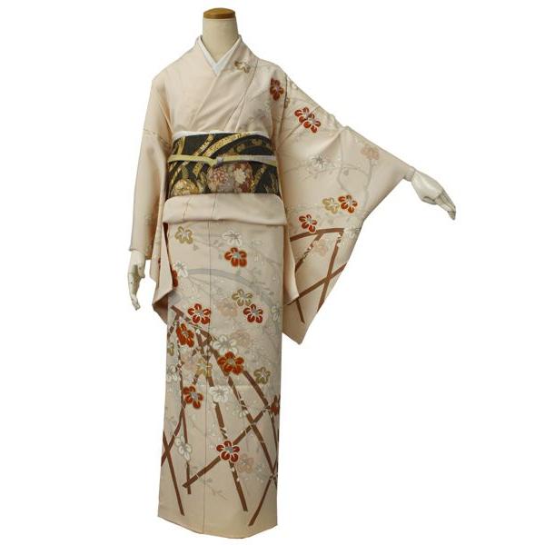 正絹訪問着 未仕立て 仮絵羽 薄ピンク地垣に枝椿模様 伊と幸 : 京都