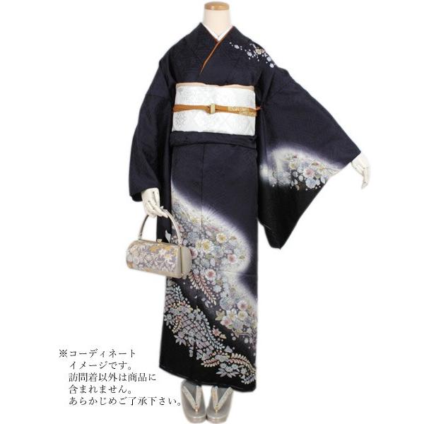 訪問着 正絹 未仕立て 仮絵羽 黒 紫 辻が花訪問着 単品 ガード加工