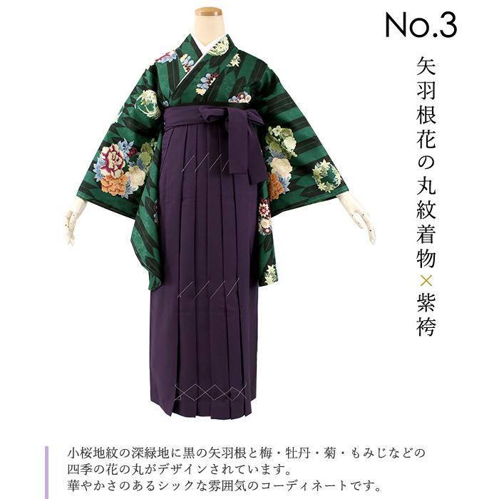 卒業式 二尺袖 着物 袴 2点セット S M L LL 全4柄 七宝 牡丹 矢羽根 藤