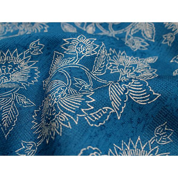 夏着物 反物 正絹 紬 フルオーダー 仕立て付き 暗い藍色 花唐草 丹後