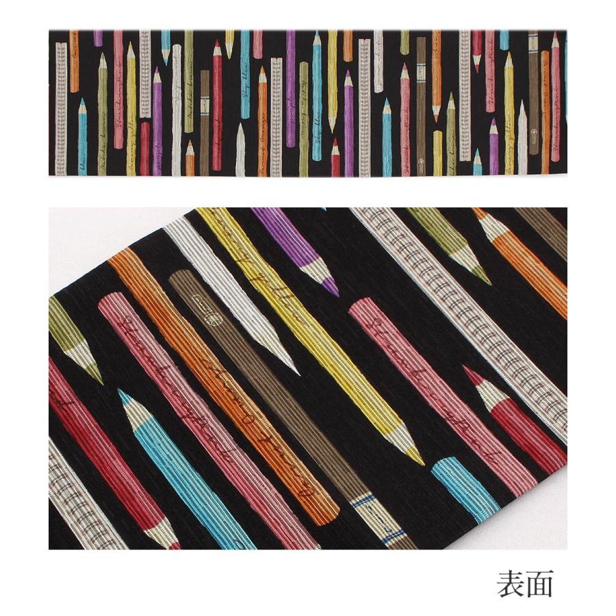 召しませ華 半幅帯 正絹 リバーシブル 召しませ花 黒 色えんぴつ 日本