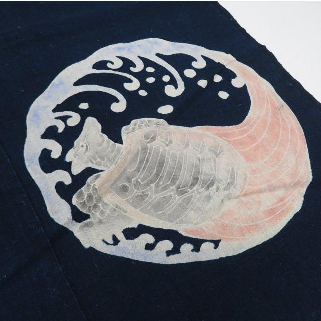藍染 筒描き 筒描 筒書き つつがき 鶴 亀 蝶 草花 古裂 時代布 襤褸