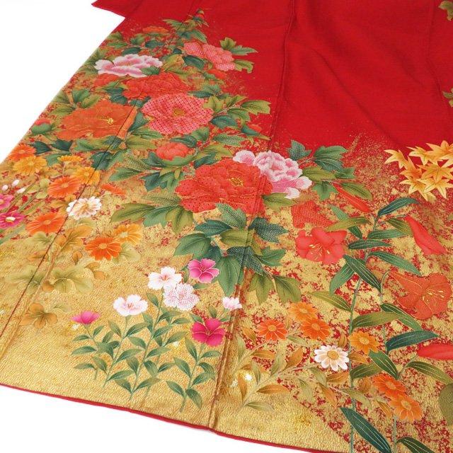 振袖 着物 中古 正絹 袷 汕頭刺繍 スワトウ 相良刺繍 蘇州刺繍 花の図