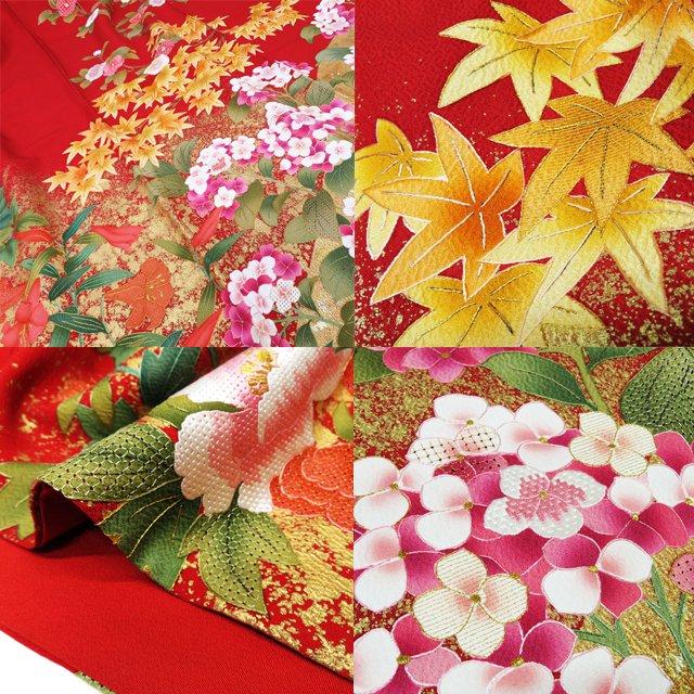 振袖 着物 中古 正絹 袷 汕頭刺繍 スワトウ 相良刺繍 蘇州刺繍 花の図