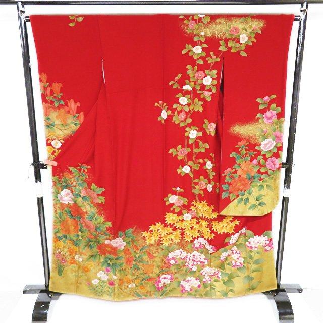 振袖 着物 中古 正絹 袷 汕頭刺繍 スワトウ 相良刺繍 蘇州刺繍 花の図