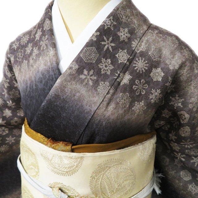 訪問着 着物 中古 正絹 袷 友禅作家 田村哲彦 落款 雪花模様 暈し 煤竹