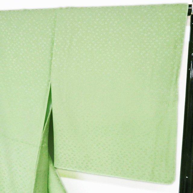 色無地 着物 中古 正絹 袷 カジュアル 紋なし 地模様 金通し 若緑色