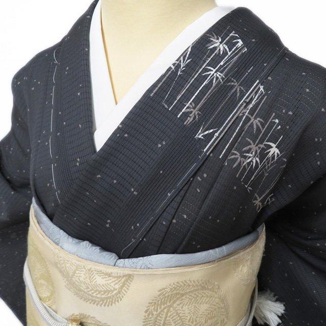 夏物 付下げ 付け下げ 訪問着 着物 未使用 正絹 竹文 反端付き 墨色 多