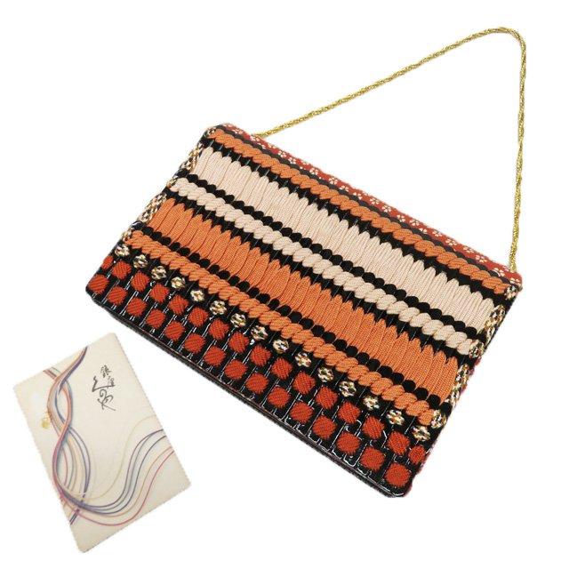 和装バッグ 和装小物 中古 銀座くのや 清雅苑 マルウ チェーン 黒色 橙