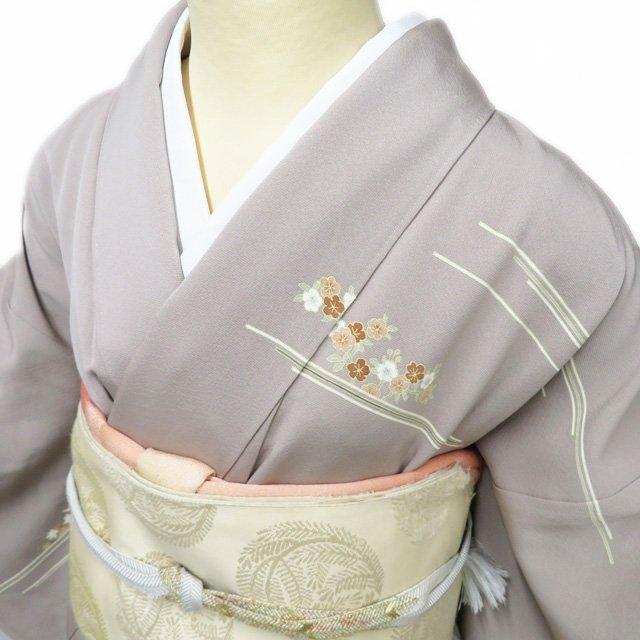 特選 本加工 訪問着 着物 中古 正絹 袷 三越 金駒刺繍 茶屋辻 茶鼠色