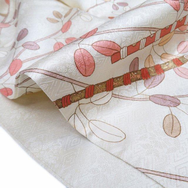 訪問着 着物 中古 正絹 袷 フォーマル 金駒刺繍 萩に楽器の図 女郎花色