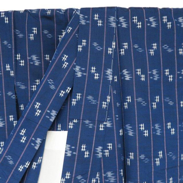 特選 琉球絣 着物 未使用 正絹 単衣 カジュアル 紬地 絣模様 紺色 多色
