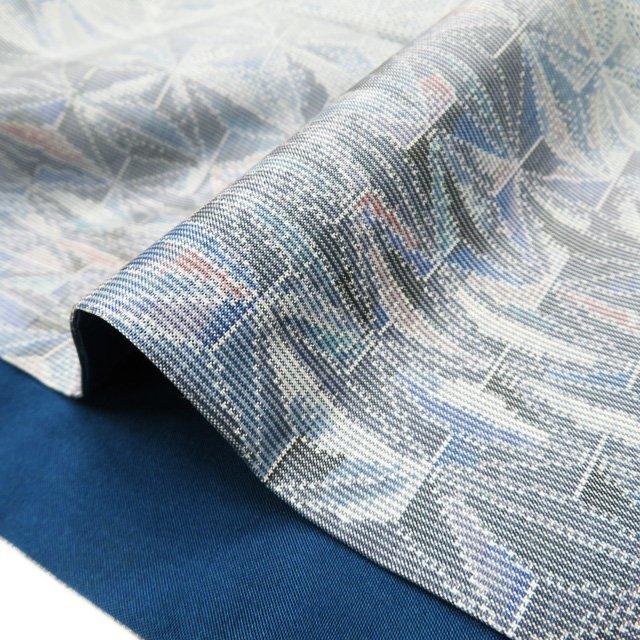 大島紬 着物 中古 正絹 袷 カジュアル 麻の葉模様 青系色 身丈164cm 裄