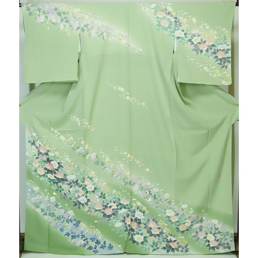 誂え流れ 未使用品 十日町友禅 阿部佳雪 訪問着 薄萌葱 （k3427649