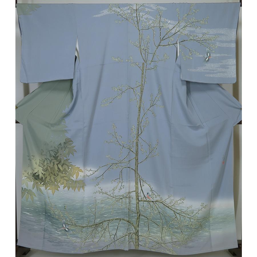 中古】美品 本場加賀友禅 石田巳代治 作 訪問着 グレー ハギレなし