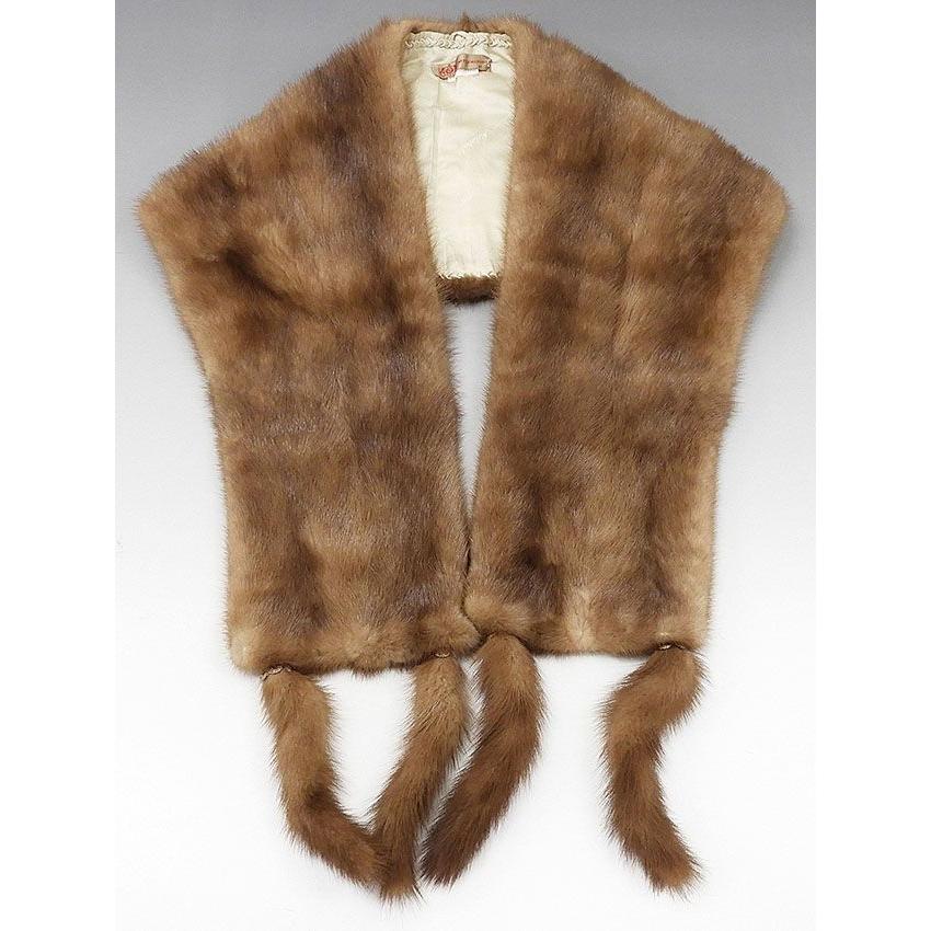 ショール ミンク 毛皮 ストール リアルファー しっぽ付き ブラウン