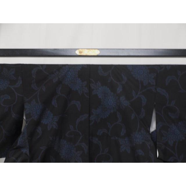 大幅値下げ！本場大島紬 0091 袷 難傷あり 純泥染 旗印 黒藍色系