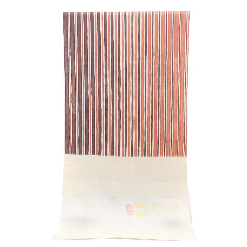 小紋 反物 丹後ちりめん 正絹 白地 生成り 茶 こげ茶 橙 赤茶 縞 立涌