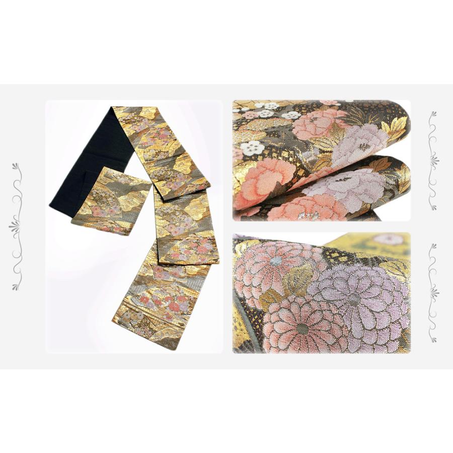 中古 プラチナ二重箔 金色地 波 地紙 菊 牡丹 桜 梅 松 桔梗 萩 鴛鴦