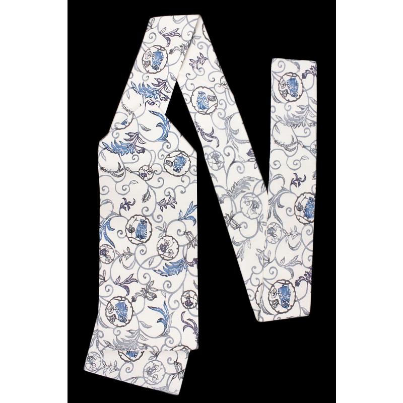 名古屋帯 江戸紅型 紅型染 和染紅型 正絹 塩瀬 五泉 白地 青 ブルー