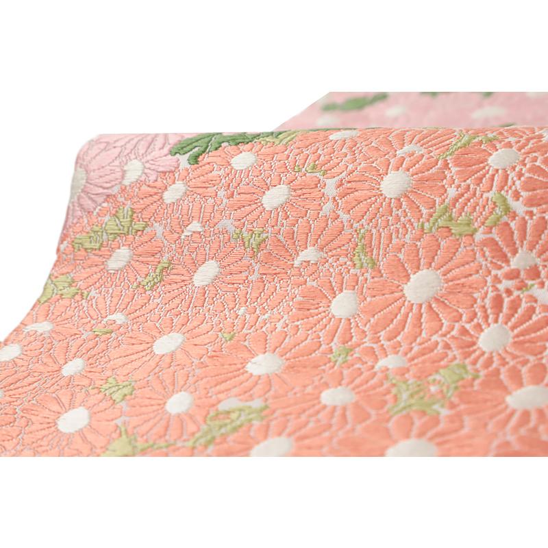 名古屋帯 山口美術織物 唐織 重陽菊 白地 ピンク 赤 白 緑 花 菊 新品
