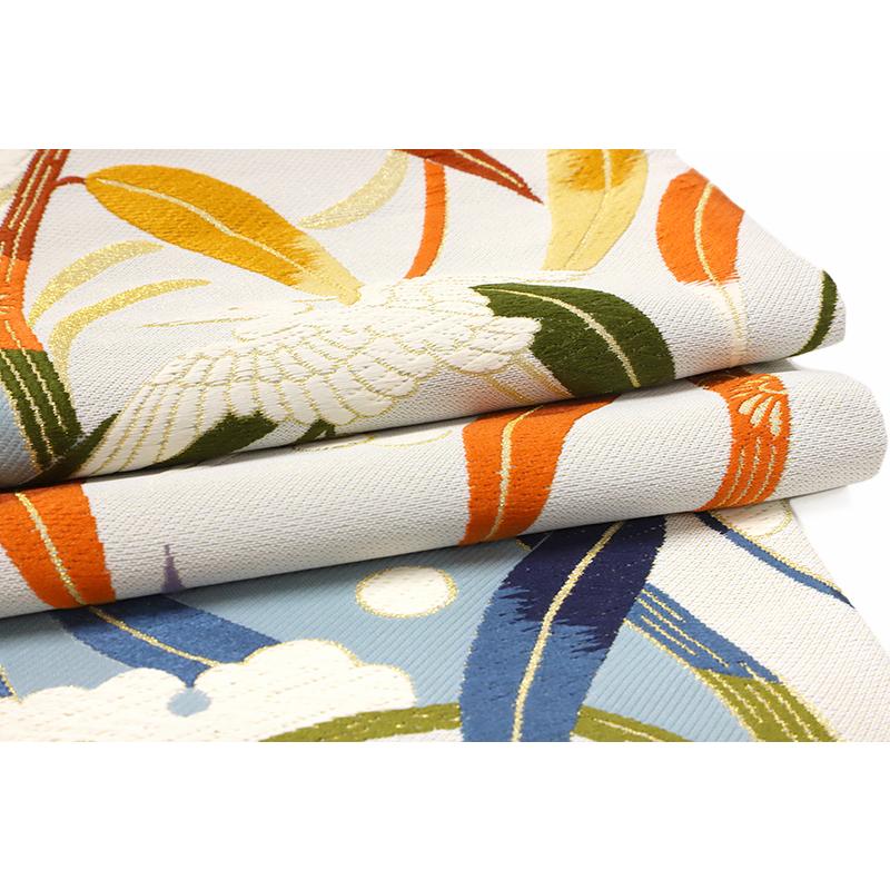 袋帯 唐織 正絹 橋本清織物 紹巴織 水色 鷺 雪持ち柳 礼装用