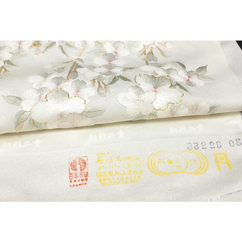 訪問着 手刺繍 総刺繍 正絹 白地 桜 未仕立て 仮絵羽 フォーマル 礼装