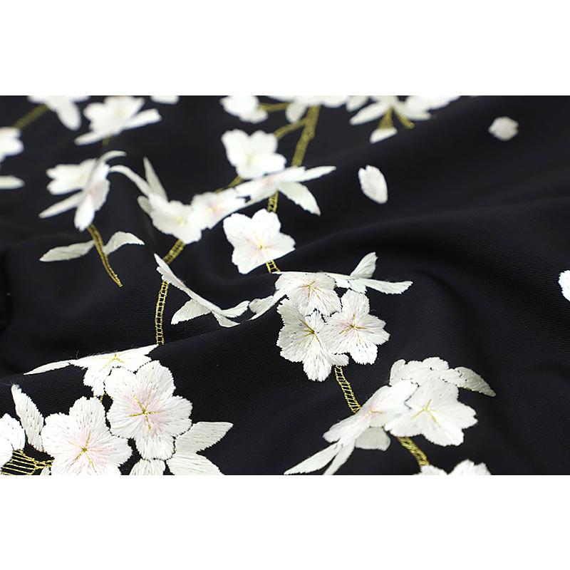 訪問着 手刺繍 正絹 黒地 桜 未仕立て 着物 反物 仮絵羽 フォーマル