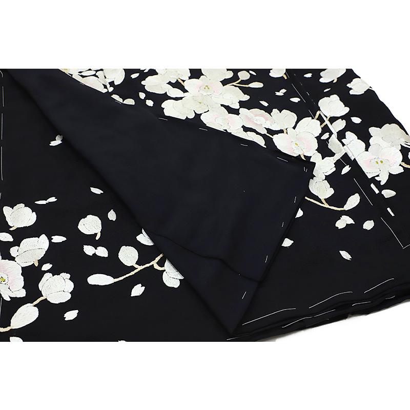訪問着 手刺繍 正絹 黒地 桜 未仕立て 着物 反物 仮絵羽 フォーマル