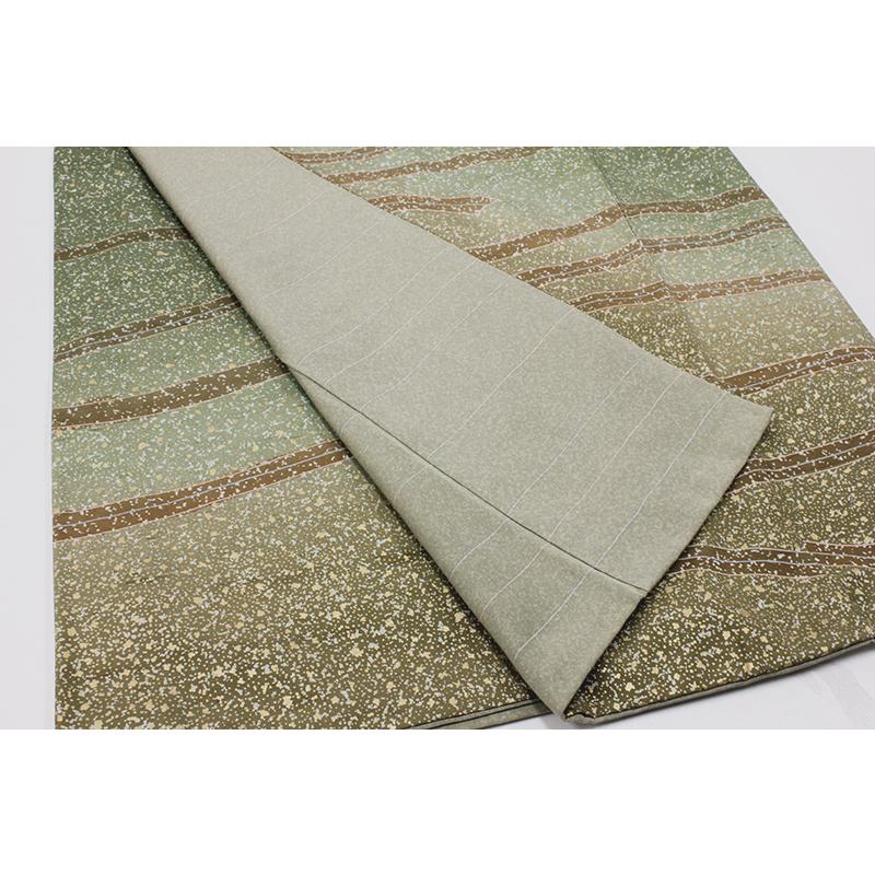 中古 本場牛首紬 紬 訪問着 リサイクル カジュアル 抹茶 蝋たたき染め