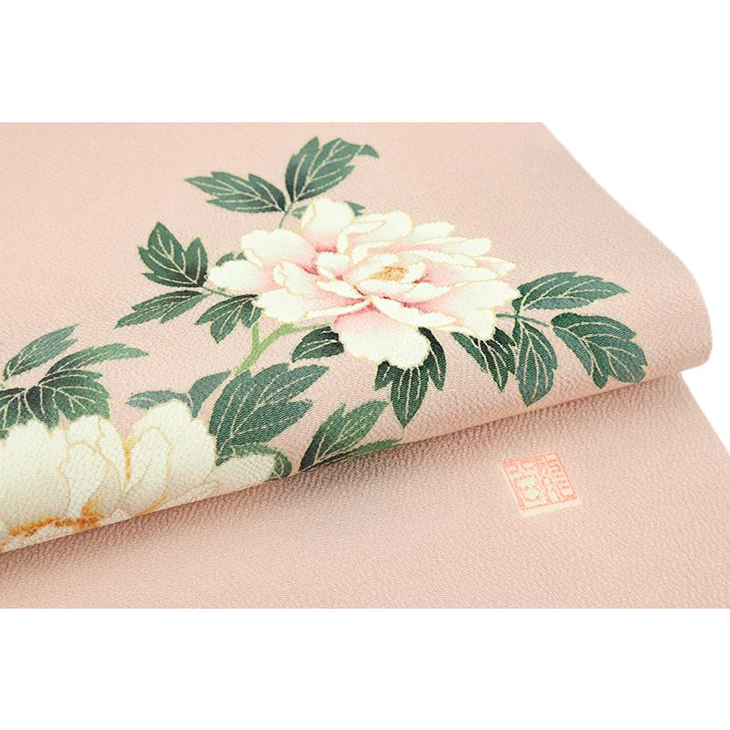 名古屋帯 秀美 九寸 正絹 友禅染 ピンク ピンクベージュ 花 牡丹 和柄