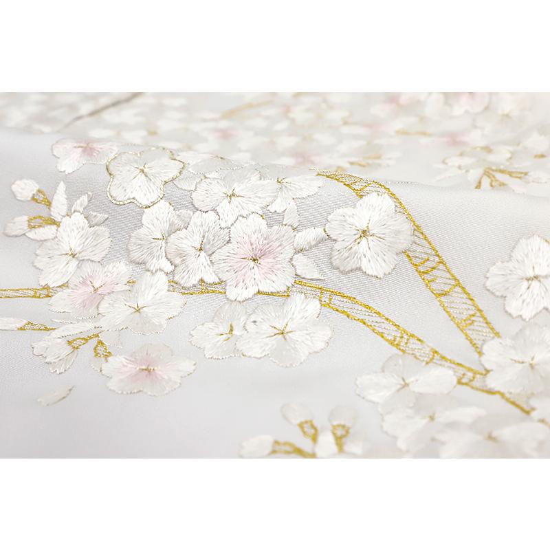 訪問着 尾我佐刺繍 手刺繍 正絹 灰色 グレー 白 花 木蓮 友禅染 綸子