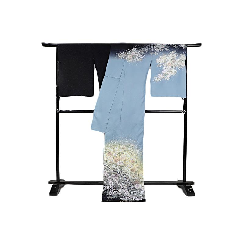 訪問着 吉野一廉 辻ヶ花染め 正絹 黒地 未仕立て 仮絵羽 フォーマル