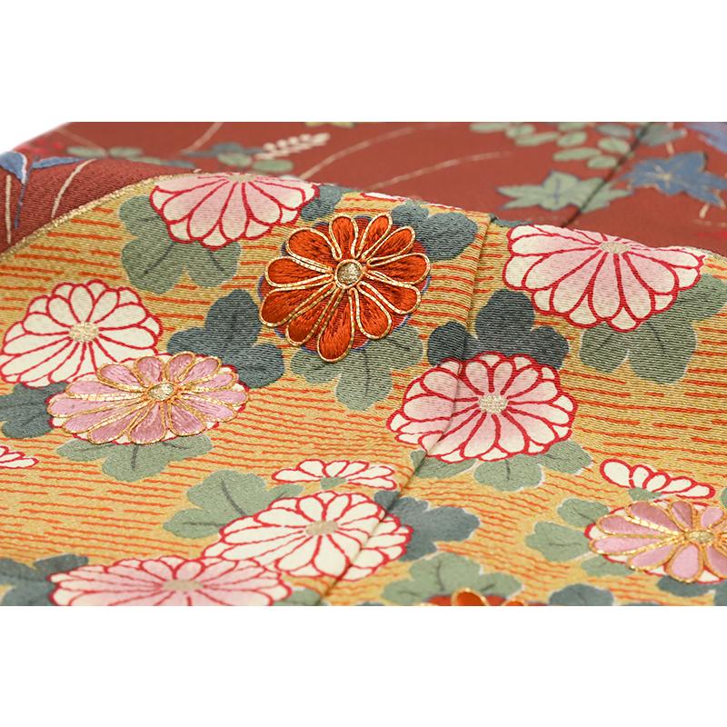 訪問着 花井幸子 赤茶 花 桜 桔梗 菊 紅葉 菱 青海波 波 萩 秋草 着物